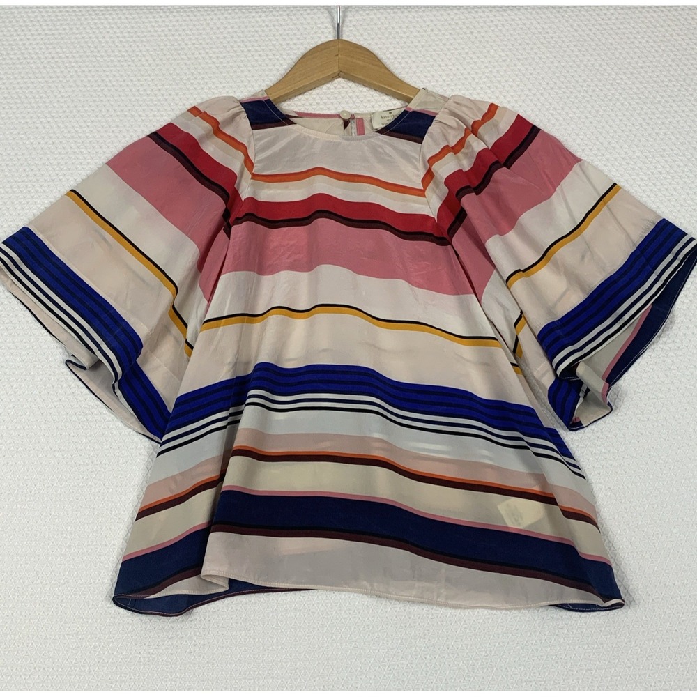 Kate Spade 100% Silk Kimono Sleeve Blouse Top Multicolor Vibrant Crew Neck XXS